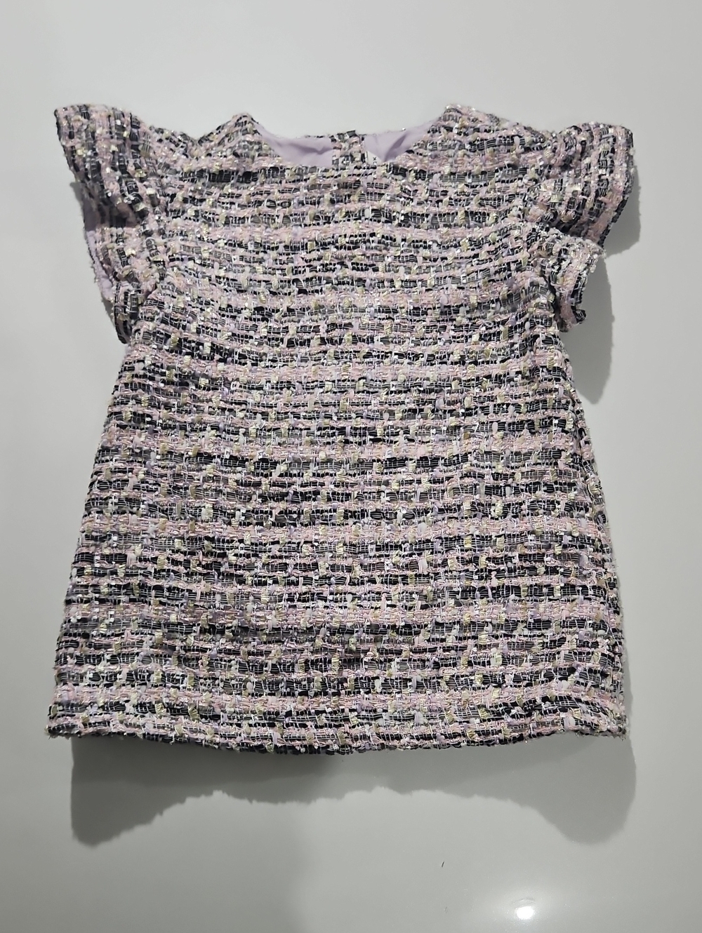 Janie and Jack Textured Tweed Short Sleeve Top Lavender, Black, and Gold Sz 2T